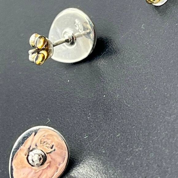 Vintage Sterling Silver Natural Dark Opal Stud Earrings Rope Border 13mm Pair - Picture 9 of 12